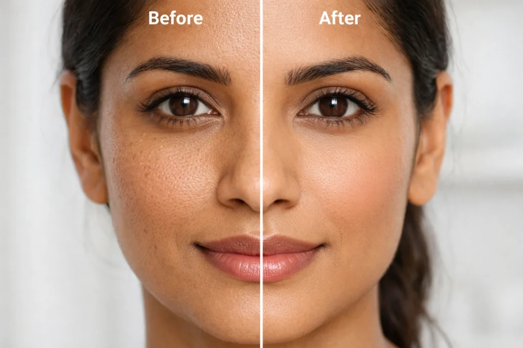 Laser treatment for open pores before and after results showing smoother skin texture