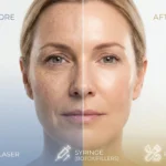 Before and after results of anti-wrinkle treatment showing improved skin texture and reduced wrinkles