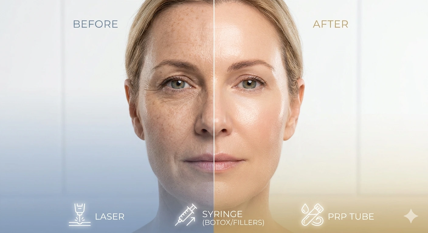 Before and after results of anti-wrinkle treatment showing improved skin texture and reduced wrinkles