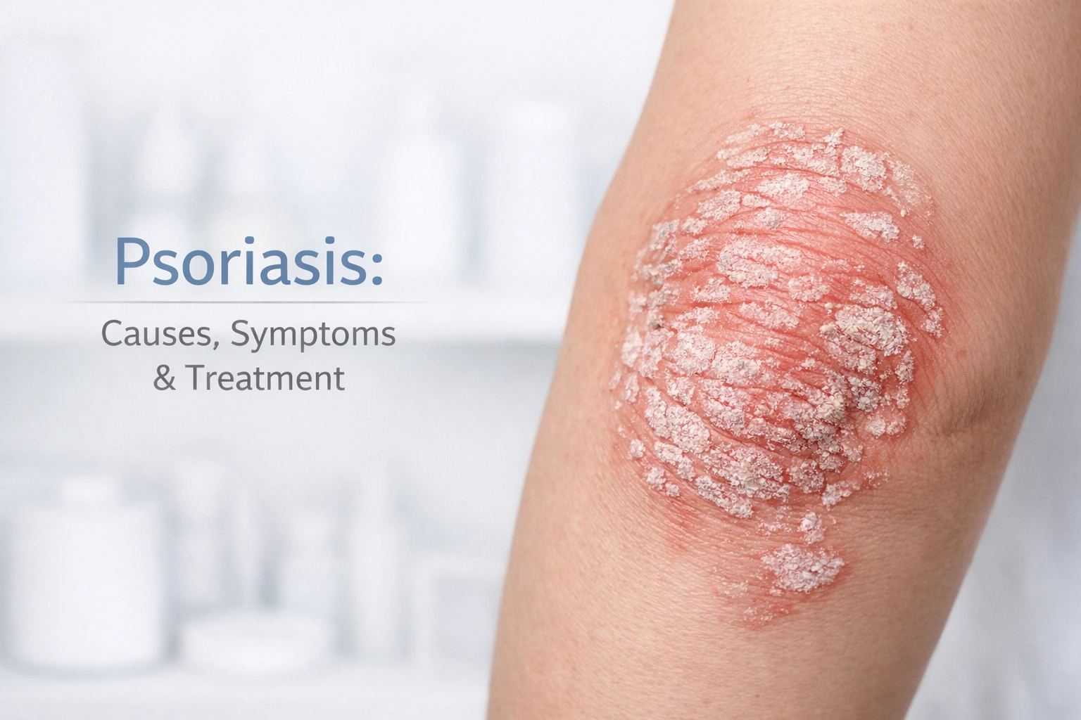 Psoriasis skin condition showing red scaly patches with treatment results comparison